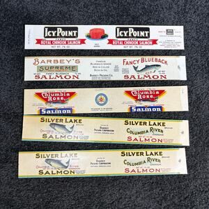 Vintage Tin Can Labels - Set of 5 Salmon Labels - Pacific Northwest - 1940-1960s